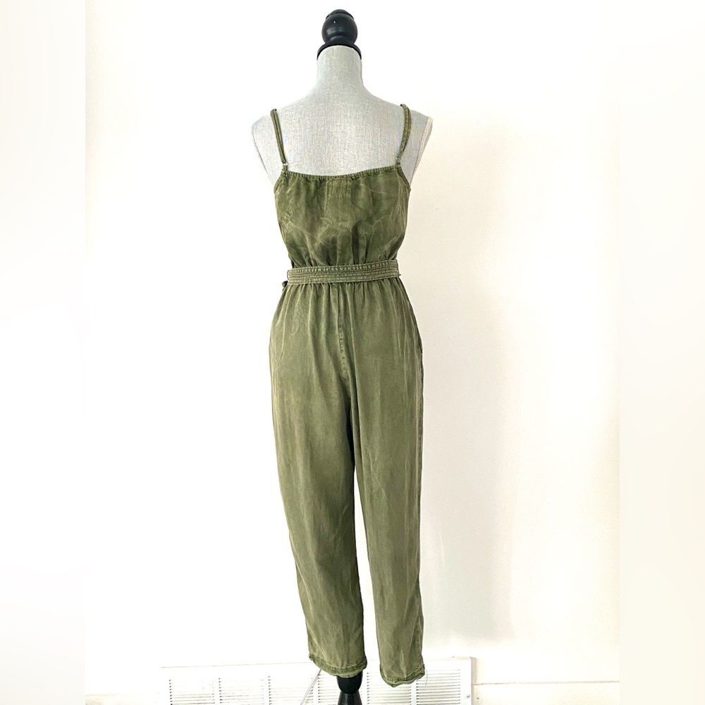 Abercrombie & Fitch Olive Green Jumpsuit Medium Belt Boho Preppy Casual Vacation - Picture 5 of 13